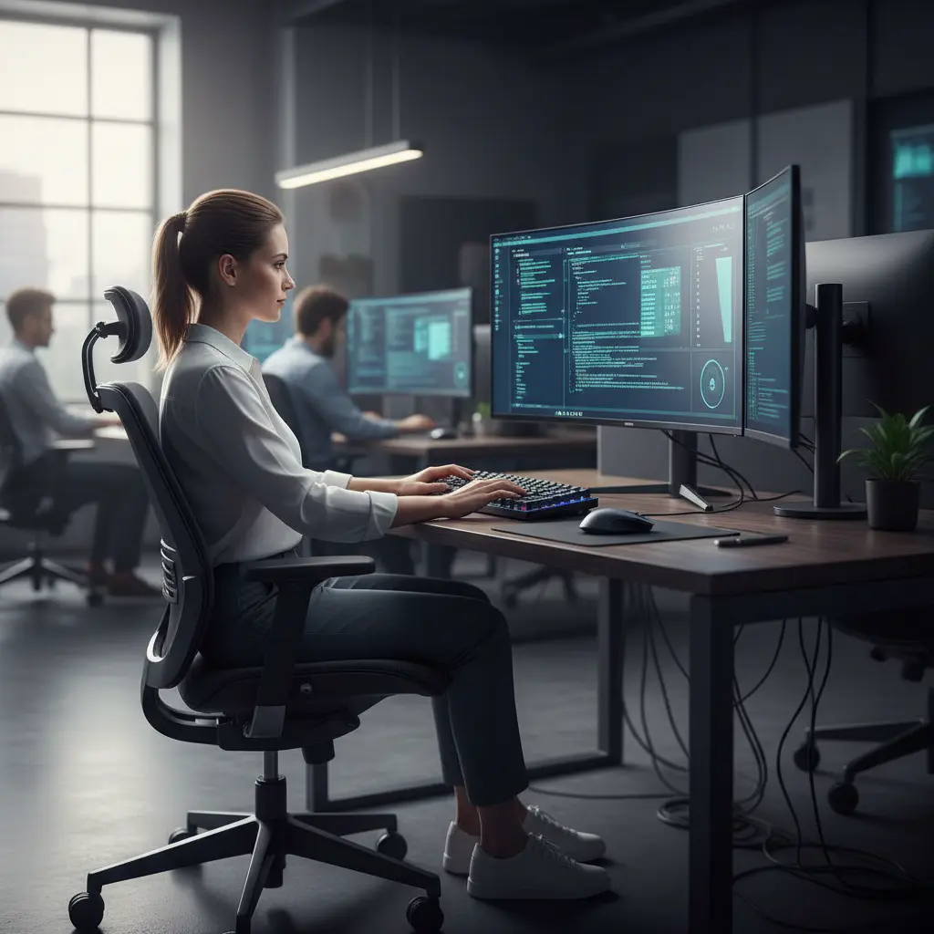 Demonstration of correct hand placement and desk posture